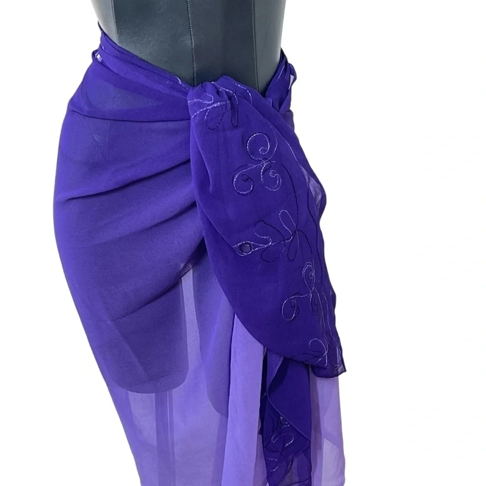 LADY JULIET Purple Lavender Sheer Sarong Cover-up Wrap Shawl & Travel Bag Sz OS
